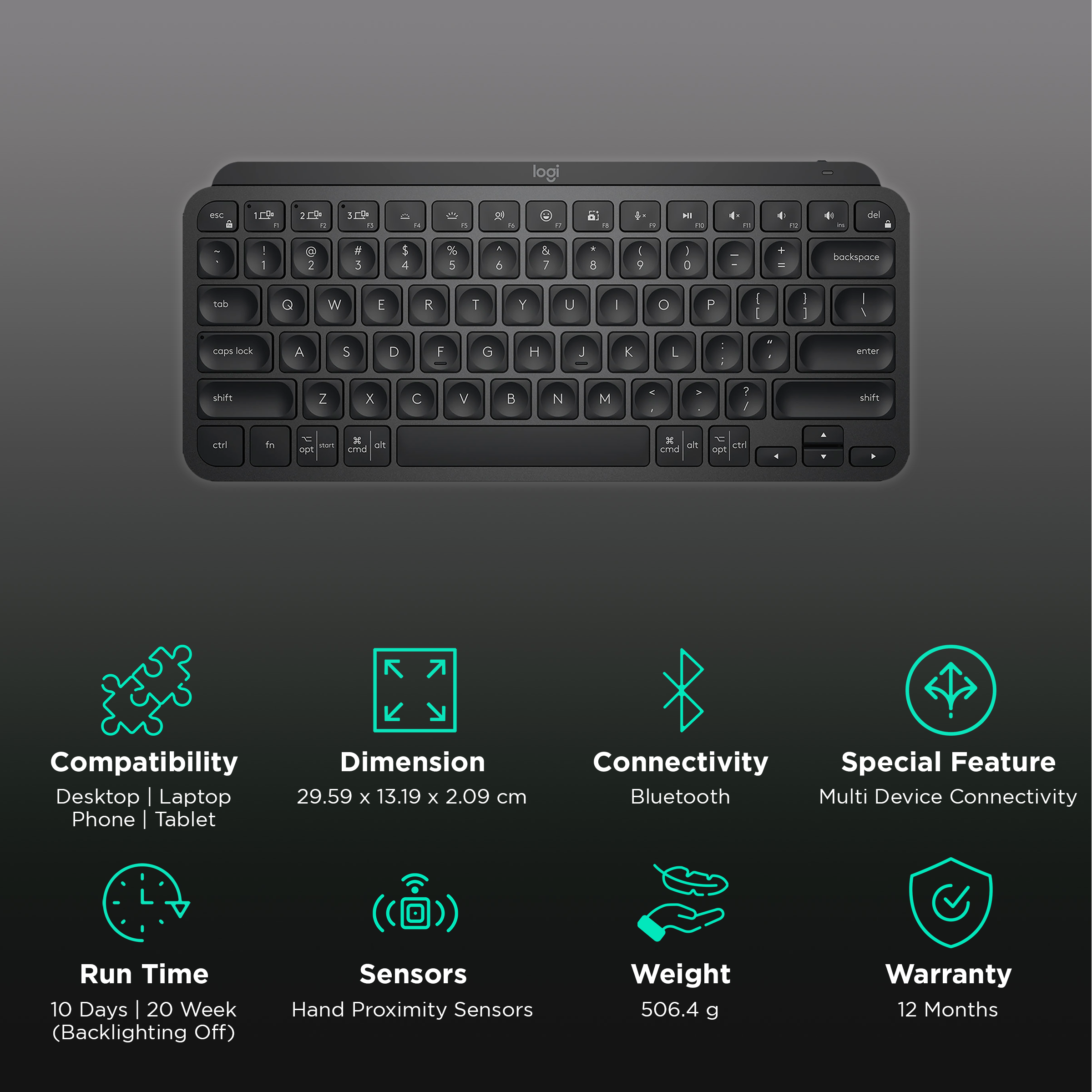 Buy Logitech Mx Keys Mini Rechargeable Bluetooth Wireless Keyboard With